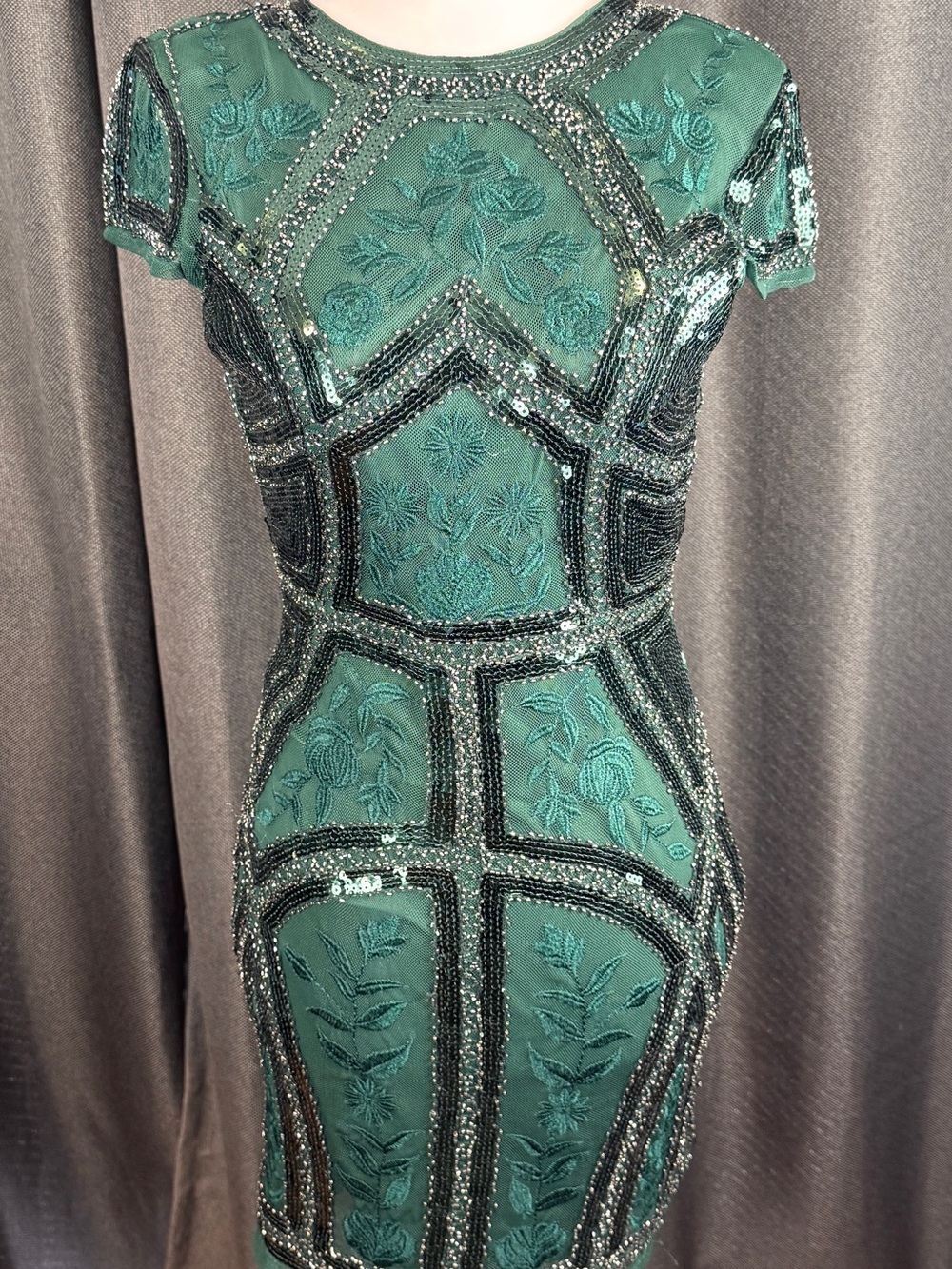 Lulu's Emerald Green Beaded Lace Mini Dress